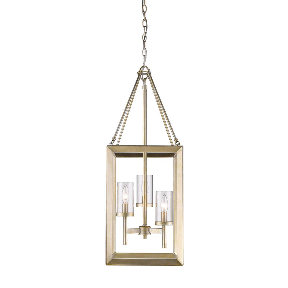 Golden Lighting 2073-3P WG-CLR Smyth WG 3 Light Pendant in the White Gold finish with Clear Glass